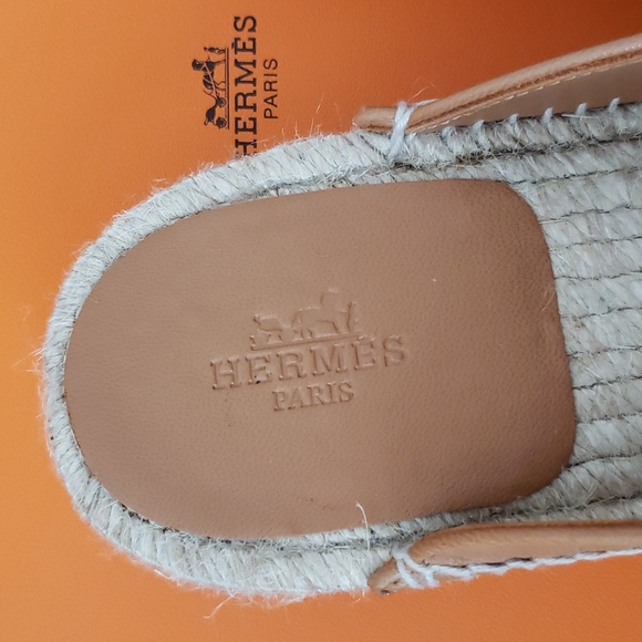Hermes Espadrille Mule Brown Natural Goatskin Kelly Buckle size 40EU or 10US - Picture 8 of 17